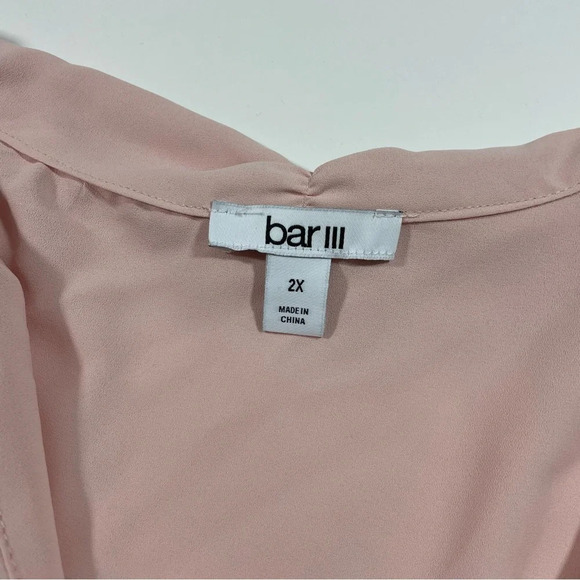 New Bar III Plus Long Sleeve Tie Neck Blouse Ruffle Shoulder - Picture 4 of 7